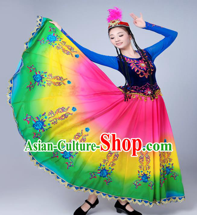Chinese Uyghur Nationality Traditional Festival Clothing Spring Festival Gala Ethnic Dance Garment Costumes Xinjiang Minority Dance Dress Outfits