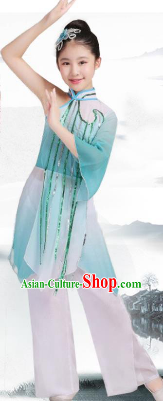 China Girl Fan Dance Garment Costumes Jiangnan Umbrella Dance Clothing Stage Performance Uniforms Classical Dance Light Blue Dress