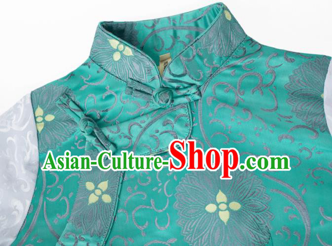 Chinese Ethnic Children Blue Brocade Dress Zang Minority Performance Costumes Tibetan Nationality Girl Bola Clothing