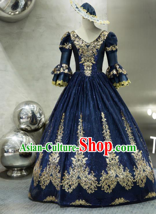 Top Christmas Garment Costume England Court Princess Formal Attire European Drama Performance Clothing Western Renaissance Style Navy Full Dress