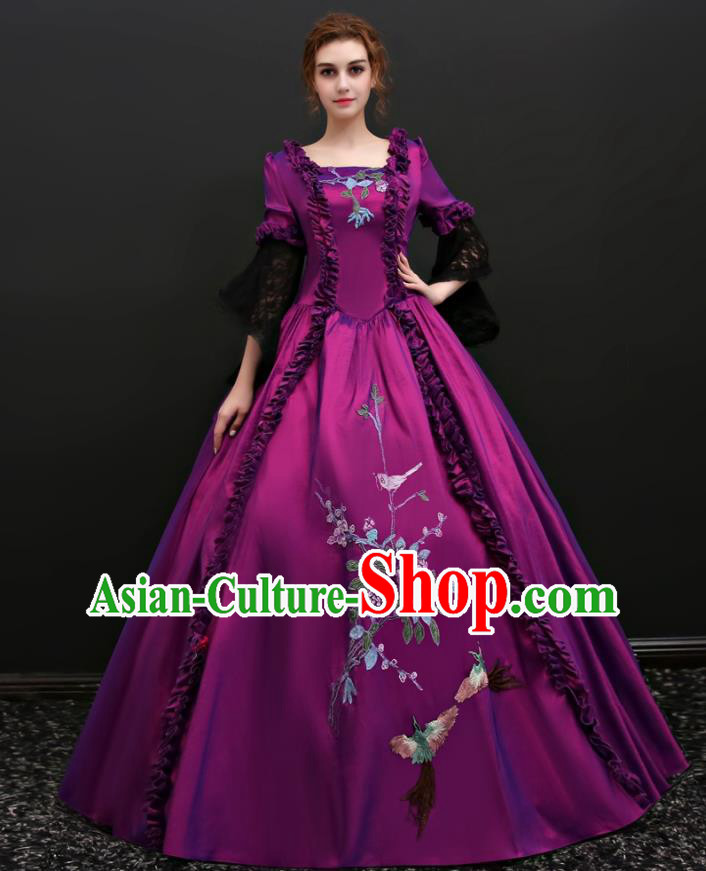 Top Renaissance Style Garment Costume England Noble Lady Formal Attire European Drama Clothing Western Court Purple Full Dress