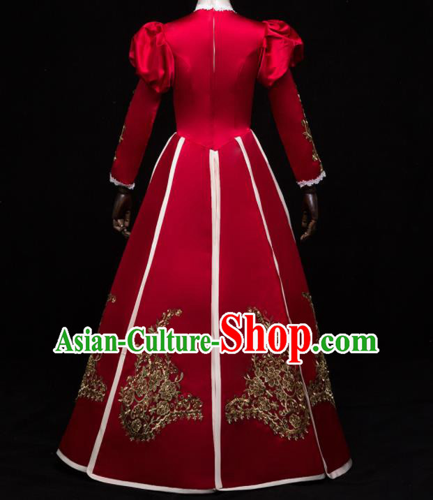 Top French Princess Formal Attire European Court Clothing Western Dance Wine Red Full Dress Renaissance Style Garment Costume