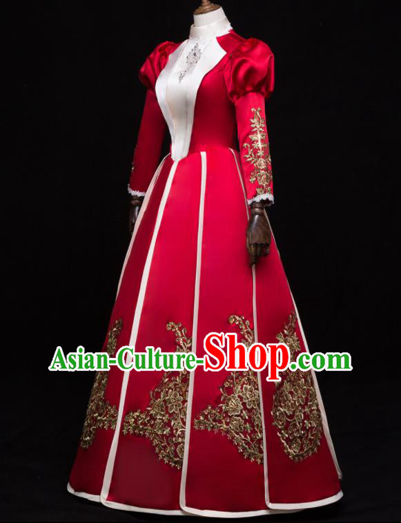 Top French Princess Formal Attire European Court Clothing Western Dance Wine Red Full Dress Renaissance Style Garment Costume
