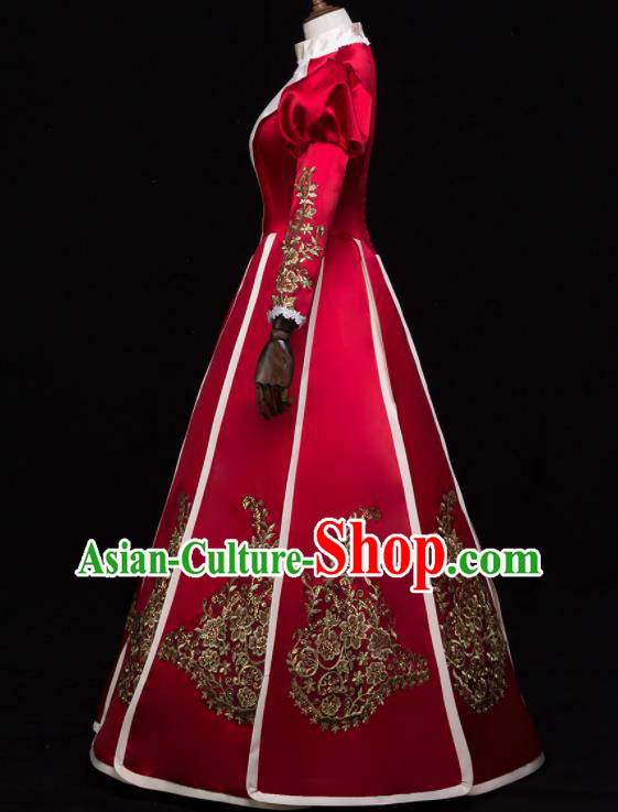 Top French Princess Formal Attire European Court Clothing Western Dance Wine Red Full Dress Renaissance Style Garment Costume