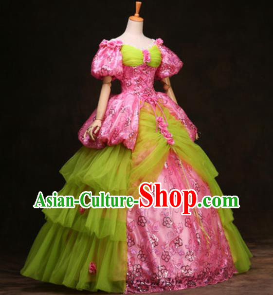 Top England Royal Princess Formal Attire European Court Clothing Western Drama Pink Full Dress Christmas Flower Fairy Garment Costume