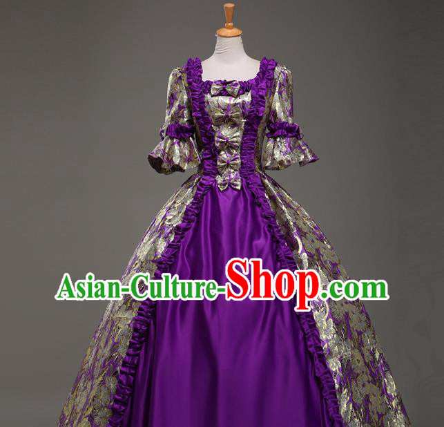 Top Christmas Ballroom Dance Garment Costume England Princess Formal Attire European Royal Clothing Western Drama Performance Purple Full Dress