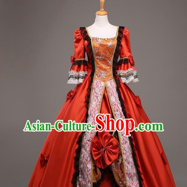 Top Western Drama Performance Red Full Dress Christmas Queen Garment Costume England Princess Formal Attire European Royal Clothing