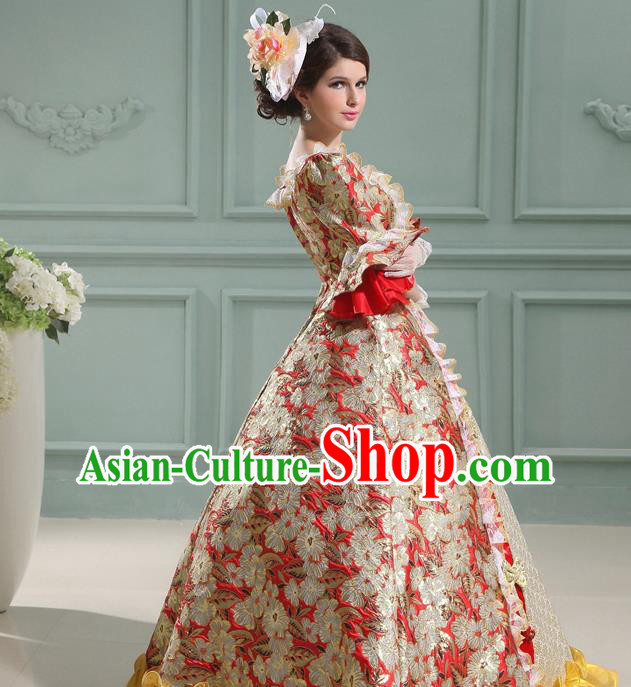 Top Christmas Ballroom Dance Formal Attire European Court Clothing England Royal Red Full Dress Western Queen Garment Costume