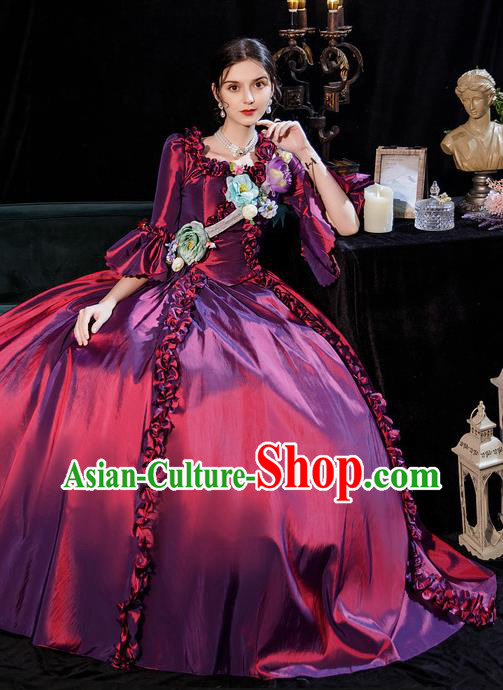 Top England Royal Princess Purple Full Dress Western Court Garment Costume Ballroom Dance Formal Attire European Drama Performance Clothing