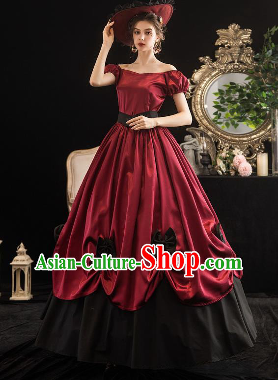 Top European Maid Lady Clothing England Drama Performance Wine Red Full Dress Western Court Garment Costume Christmas Witch Formal Attire
