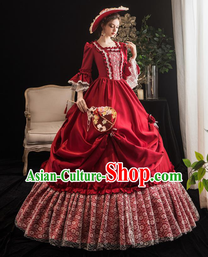 Top Christmas Dance Party Formal Attire European Noble Lady Clothing French Drama Performance Wine Red Full Dress Western Court Garment Costume
