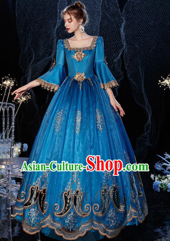 Top Christmas Dance Party Formal Attire European Royal Clothing French Drama Performance Blue Full Dress Western Princess Garment Costume
