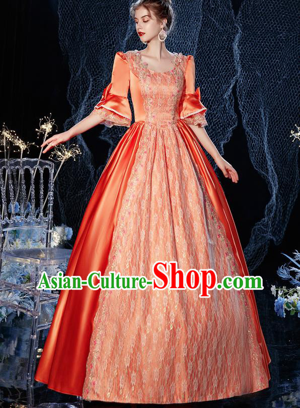 Top French Princess Garment Costume Christmas Dance Party Formal Attire European Court Clothing Western Drama Performance Orange Full Dress