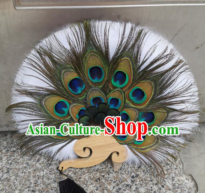 Chinese Traditional Hanfu Palace Fan Handmade Double Side Fans Classical Dance Fan Stage Show Peacock Feather Fan