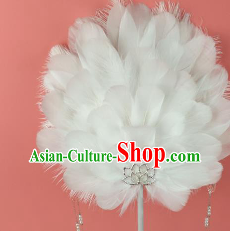 Chinese Handmade Princess Circular Fans Classical Dance Fan Stage Show White Feather Fan Traditional Hanfu Palace Fan