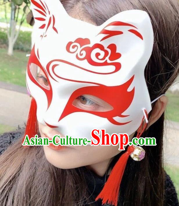 Professional Halloween Cosplay Face Mask Handmade Printing Red Cat Mask Headgear Stage Performance Accessories