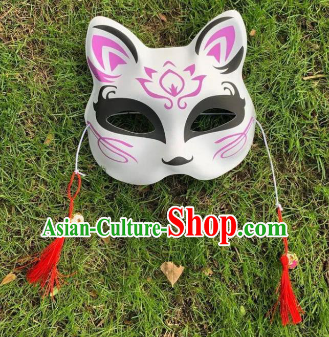 Professional Stage Performance Accessories Halloween Cosplay Face Mask Handmade Printing Lilac Cat Mask Headgear