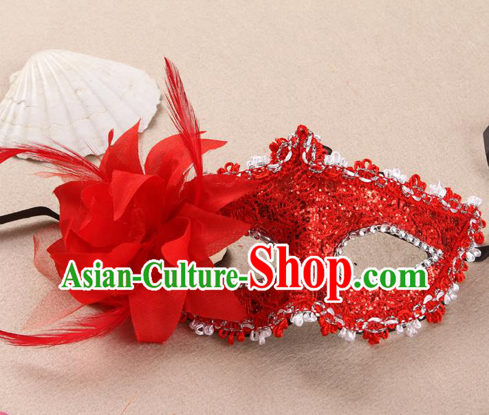 Handmade Stage Show Lace Accessories Cosplay Red Flower Face Mask Masquerade Party Prop Headgear Halloween Fancy Ball Mask