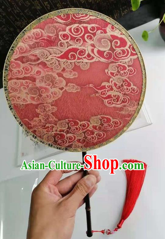 China Suzhou Palace Fan Classical Dance Circular Fan Traditional Wedding Fan Handmade Bride Red Silk Fan