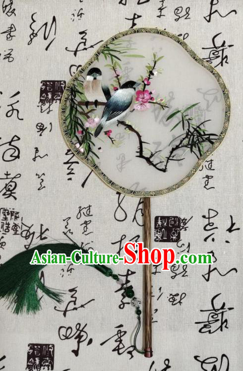 China Hand Suzhou Embroidery Flower Bird Fan Traditional Court Fan Handmade Double Side Silk Fan Classical Dance Palace Fan