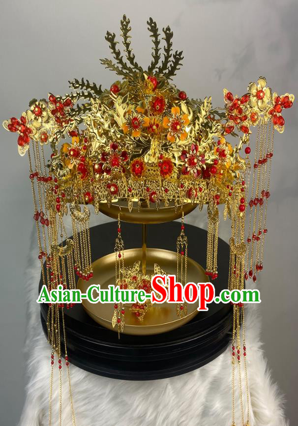 China Ming Dynasty Noble Bride Golden Phoenix Coronet Traditional Wedding Hair Accessories Ancient Drama My Heroic Husband Su Tan Er Headdress