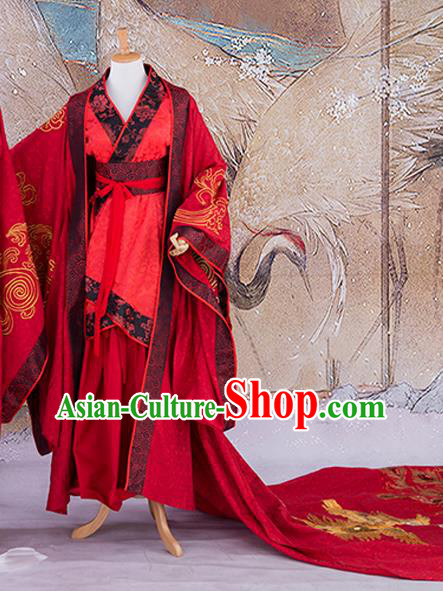 Chinese Han Dynasty Empress Red Dress Outfits Traditional Drama Wedding Garment Costumes Ancient Court Bride Clothing