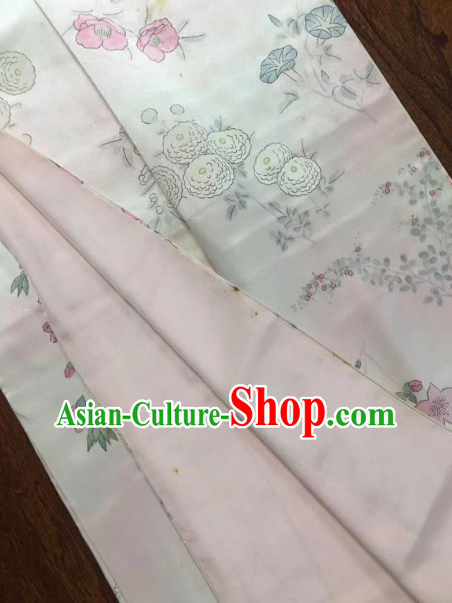 Japan Young Woman Garment Costume Traditional Silk Yukata Dress Classical Flowers Pattern Kimono Clothing