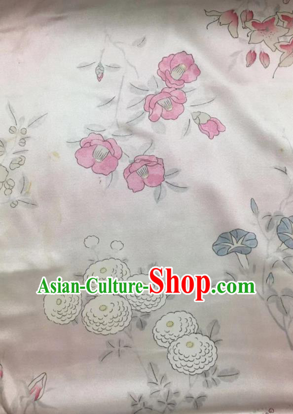 Japan Young Woman Garment Costume Traditional Silk Yukata Dress Classical Flowers Pattern Kimono Clothing