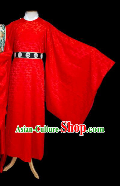 China Ancient Wedding Red Robe Apparels Drama Bridegroom Clothing Ming Dynasty Official Garment Costumes