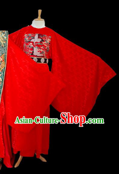 China Ancient Wedding Red Robe Apparels Drama Bridegroom Clothing Ming Dynasty Official Garment Costumes
