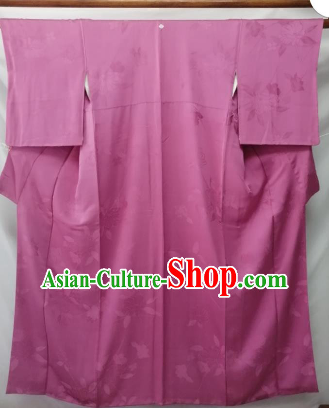 Japan Young Lady Garment Costume Kyoto Pink Silk Yukata Dress Traditional Flowers Pattern Iromuji Kimono Clothing