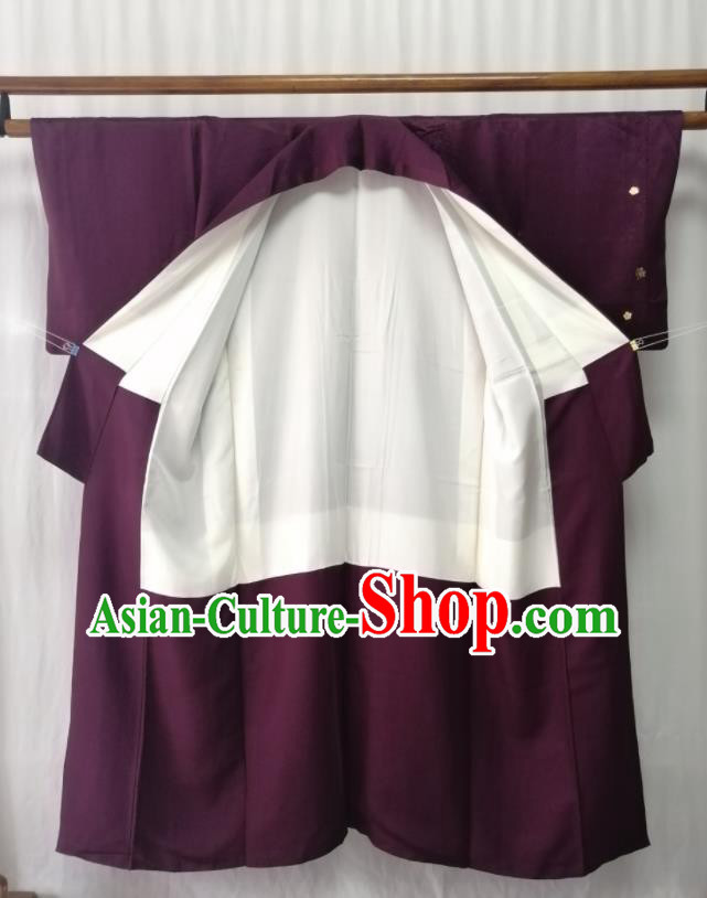 Japan Kyoto Purple Yukata Dress Traditional Tsukesage Kimono Clothing Orthodox Garment Costume