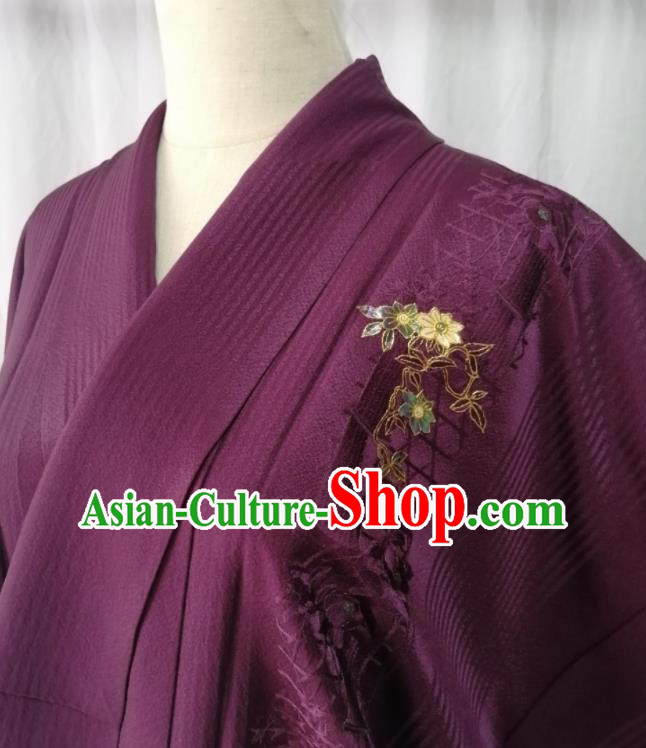 Japan Kyoto Purple Yukata Dress Traditional Tsukesage Kimono Clothing Orthodox Garment Costume