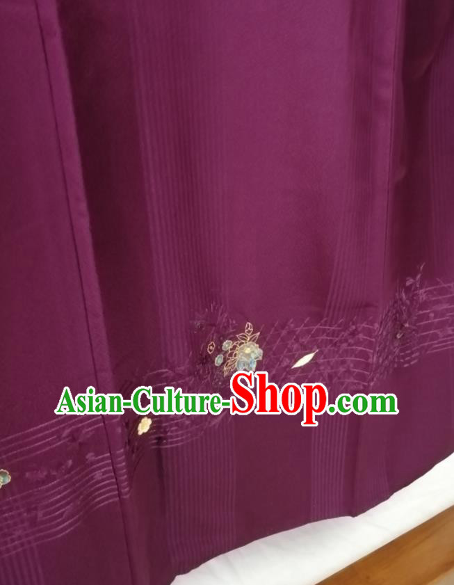 Japan Kyoto Purple Yukata Dress Traditional Tsukesage Kimono Clothing Orthodox Garment Costume