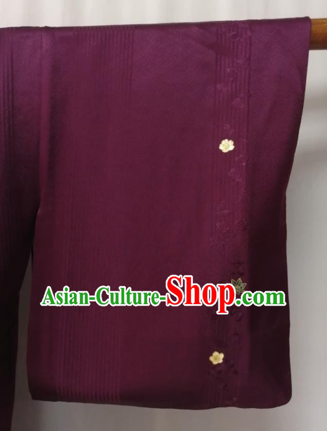 Japan Kyoto Purple Yukata Dress Traditional Tsukesage Kimono Clothing Orthodox Garment Costume