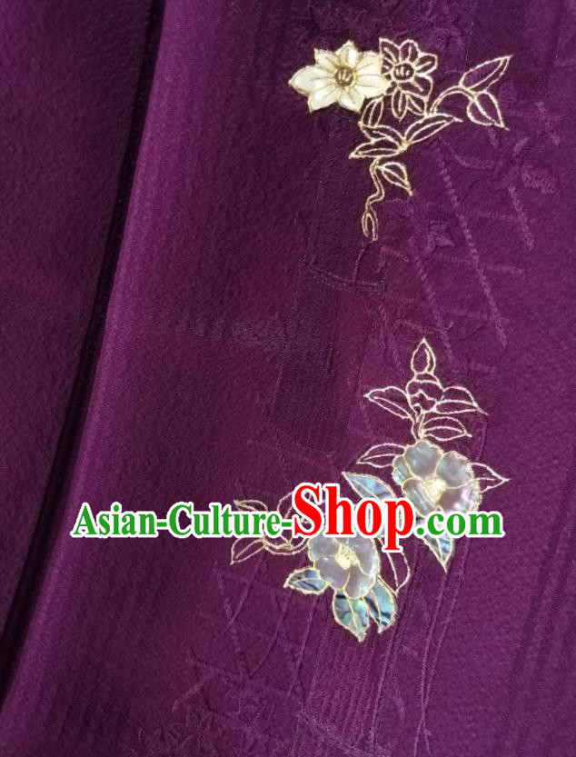 Japan Kyoto Purple Yukata Dress Traditional Tsukesage Kimono Clothing Orthodox Garment Costume