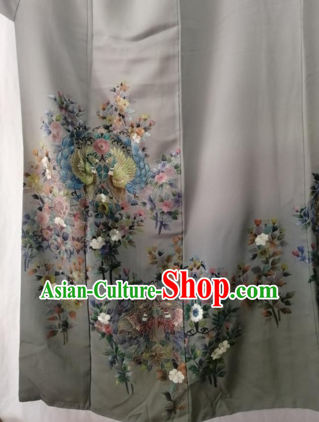 Japan Orthodox Garment Costume Kyoto Embroidered Grey Yukata Dress Traditional Tsukesage Kimono Clothing