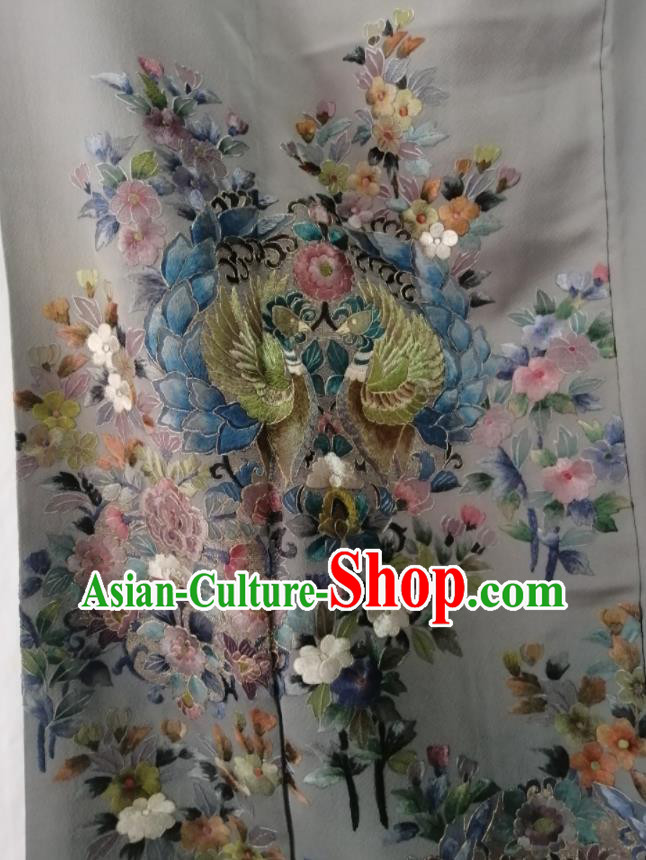 Japan Orthodox Garment Costume Kyoto Embroidered Grey Yukata Dress Traditional Tsukesage Kimono Clothing