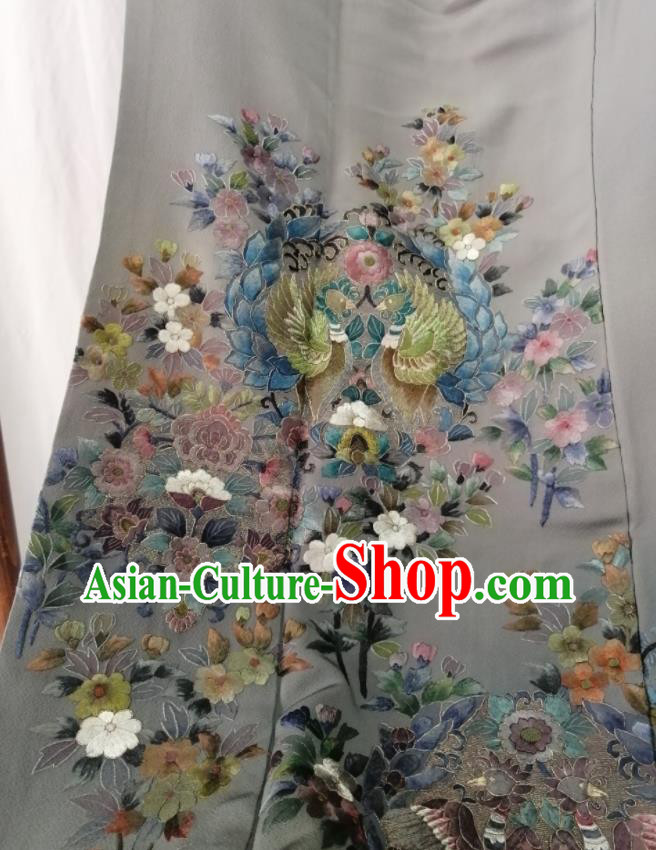 Japan Orthodox Garment Costume Kyoto Embroidered Grey Yukata Dress Traditional Tsukesage Kimono Clothing