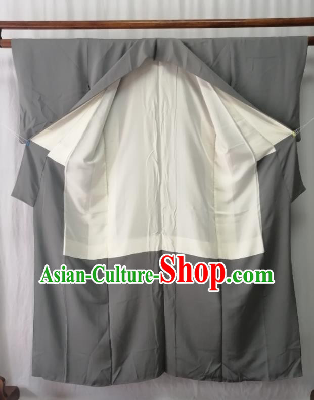 Japan Orthodox Garment Costume Kyoto Embroidered Grey Yukata Dress Traditional Tsukesage Kimono Clothing