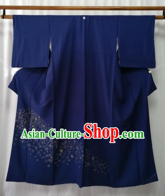 Asian Traditional Navy Yukata Robe Japanese Male Tsukesage Kimono Clothing Stage Performance Apparel