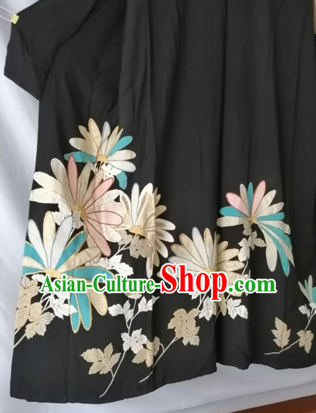 Japanese Royal Embroidered Pattern Apparel Male Kurotomesode Kimono Clothing Traditional Black Yukata Robe