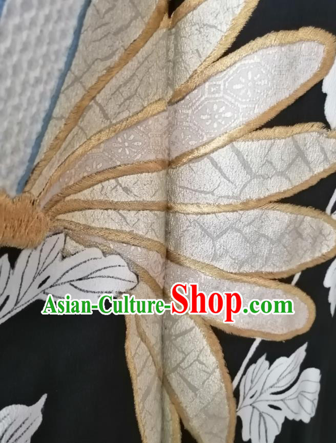 Japanese Royal Embroidered Pattern Apparel Male Kurotomesode Kimono Clothing Traditional Black Yukata Robe
