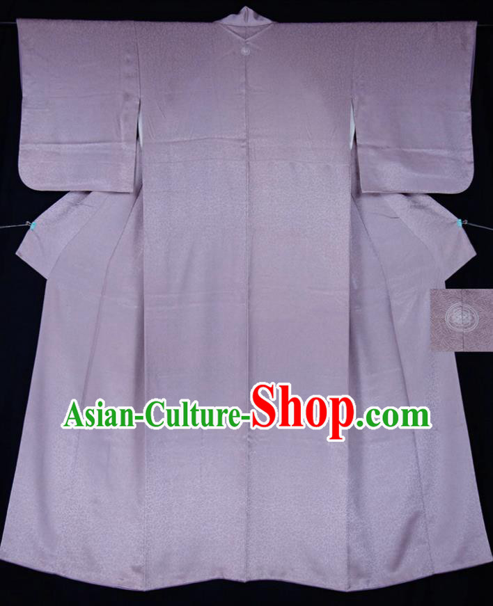 Japan Traditional Lilac Silk Yukata Dress Classical Pattern Iromuji Kimono Clothing Elderly Woman Garment Costume
