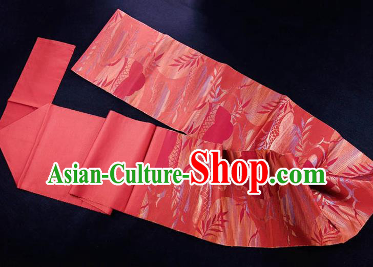 Japanese Traditional Yukata Pink Brocade Belt Classical Leaf Pattern Nagoya Waistband Kimono Dress Corset Accessories