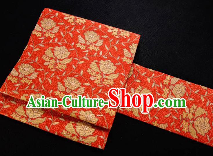 Japanese Classical Flowers Pattern Waistband Kimono Dress Corset Accessories Traditional Yukata Red Belt