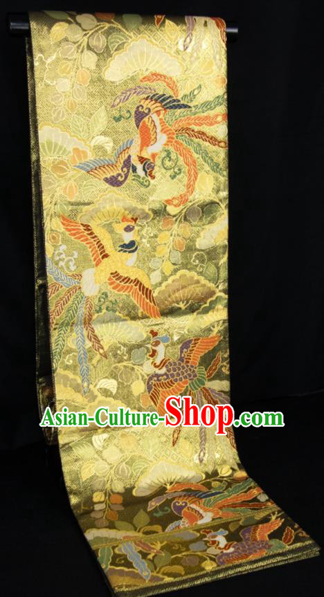 Japanese Traditional Yukata Robe Golden Brocade Belt Classical Phoenix Pattern Wafuku Waistband Nagoya Kimono Dress Corset Accessories
