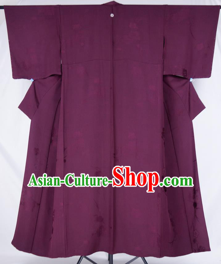 Japan Court Woman Garment Costume Traditional Purple Yukata Dress Classical Plum Blossom Pattern Iromuji Kimono Clothing