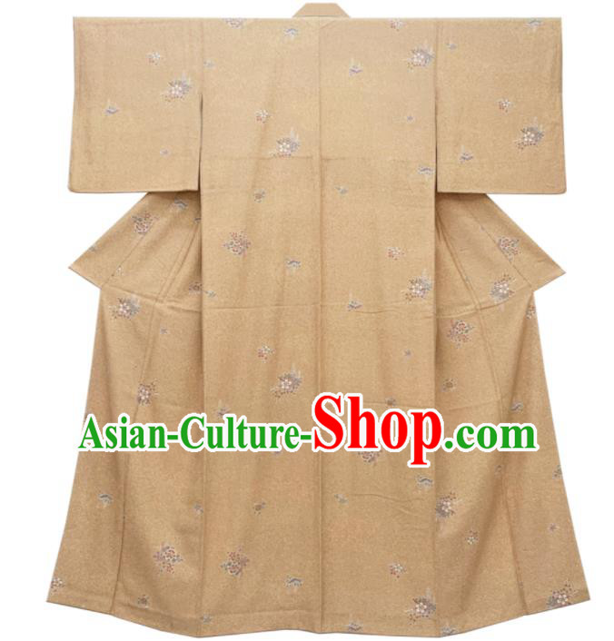 Japan Traditional Ginger Yukata Dress Classical Primrose Pattern Kimono Clothing Young Woman Garment Costume