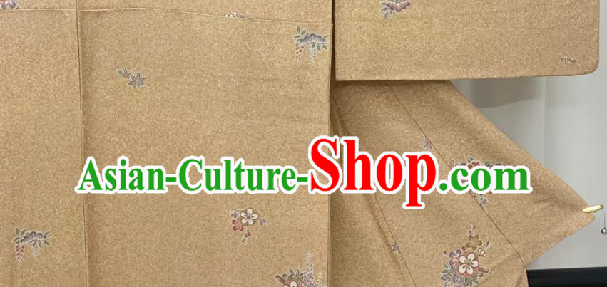Japan Traditional Ginger Yukata Dress Classical Primrose Pattern Kimono Clothing Young Woman Garment Costume